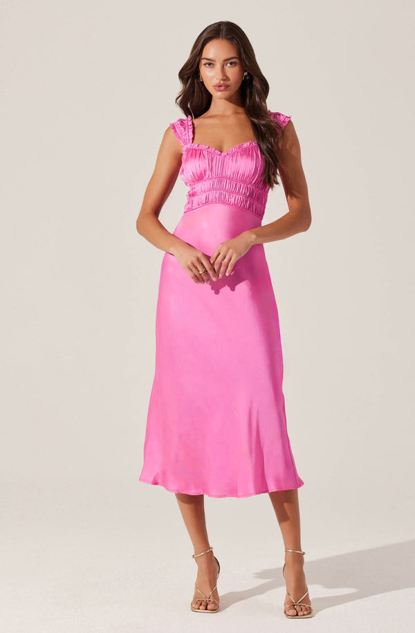 Enola Satin Smocked Midi Dress