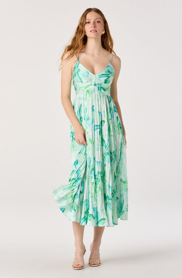 Maeve Floral Pleated Satin Midi Dress - Image 4