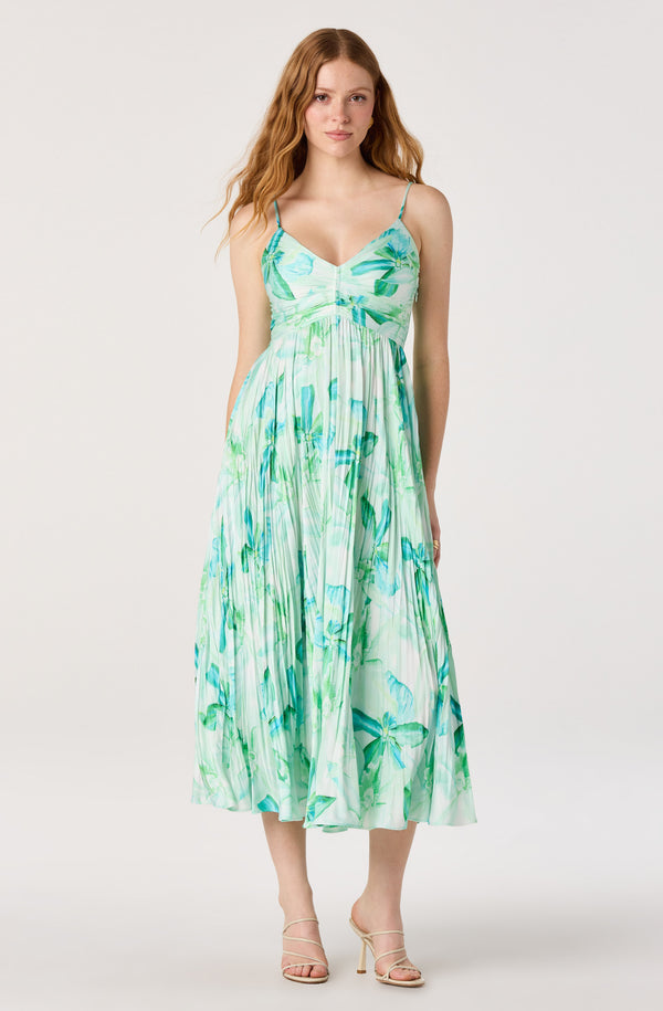 Maeve Floral Pleated Satin Midi Dress - Image 5