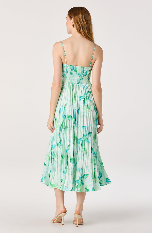 Maeve Floral Pleated Satin Midi Dress - Image 3