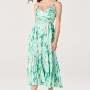 Maeve Floral Pleated Satin Midi Dress