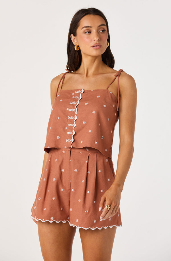 Justina Eyelet Scalloped Hem Shorts