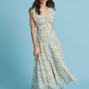 V-Neck Pleated Floral Midi Dress